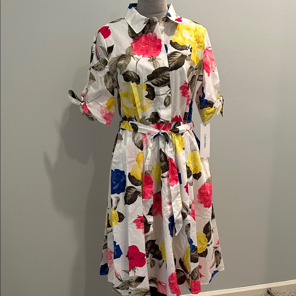 Calvin Klein Bight Floral Shirtwaist Dress 10